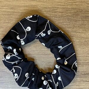 Lightbulb Glow-in-the-Dark Hair Scrunchie, Handmade, Black/White.